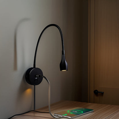 BowLift TouchGlow: 2-in-1 Swan-Neck Wall Lamp with USB Charger for Cozy Reading Evenings