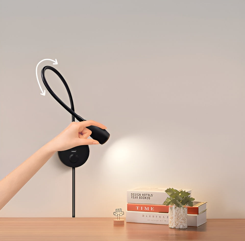 BowLift TouchGlow: 2-in-1 Swan-Neck Wall Lamp with USB Charger for Cozy Reading Evenings