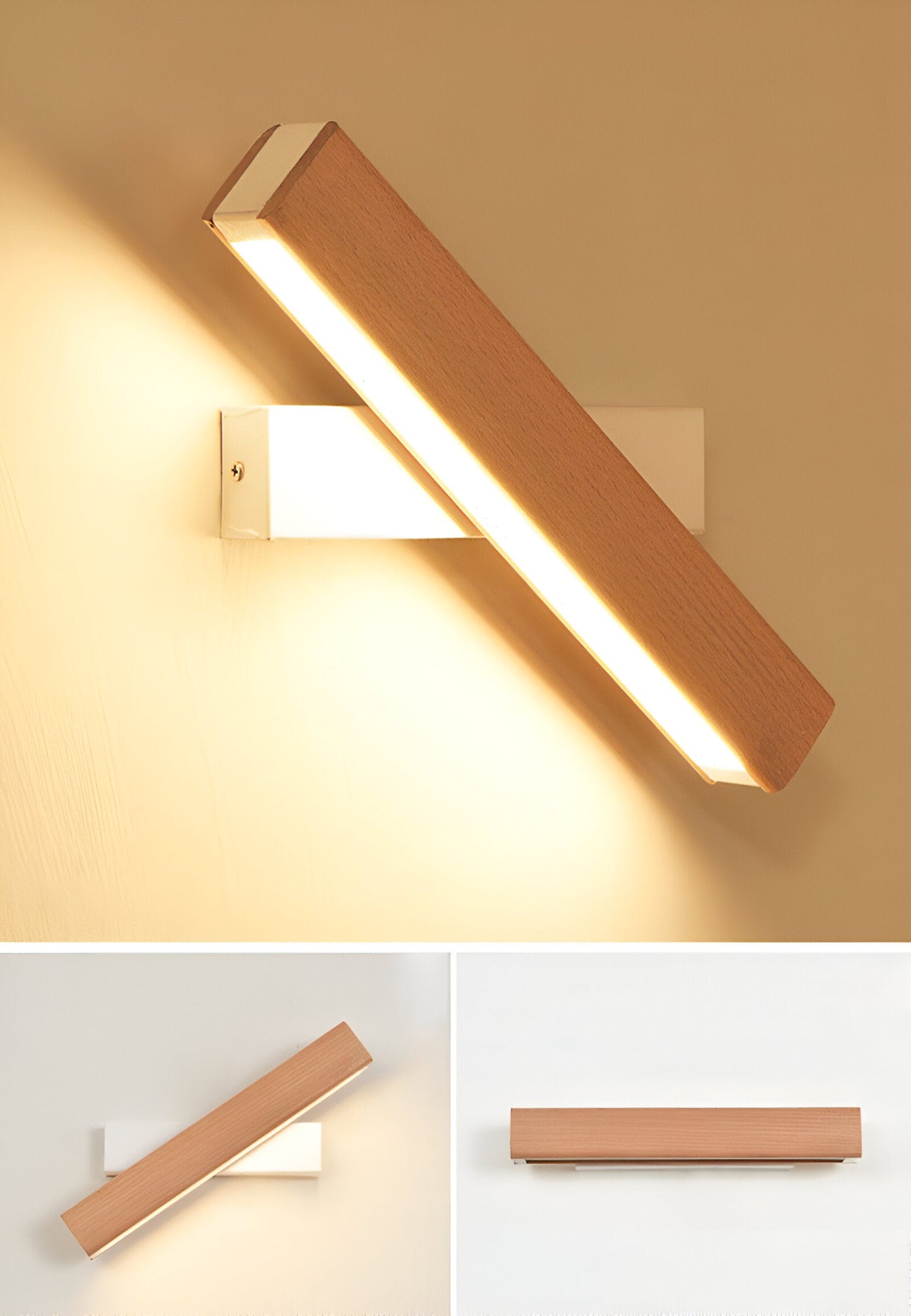BowLift TwistLED Wall Lamp — 360° Rotatable, Wooden Rectangular LED Wall Light