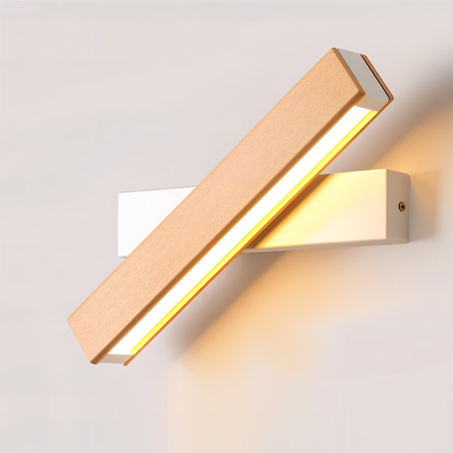 BowLift TwistLED Wall Lamp — 360° Rotatable, Wooden Rectangular LED Wall Light