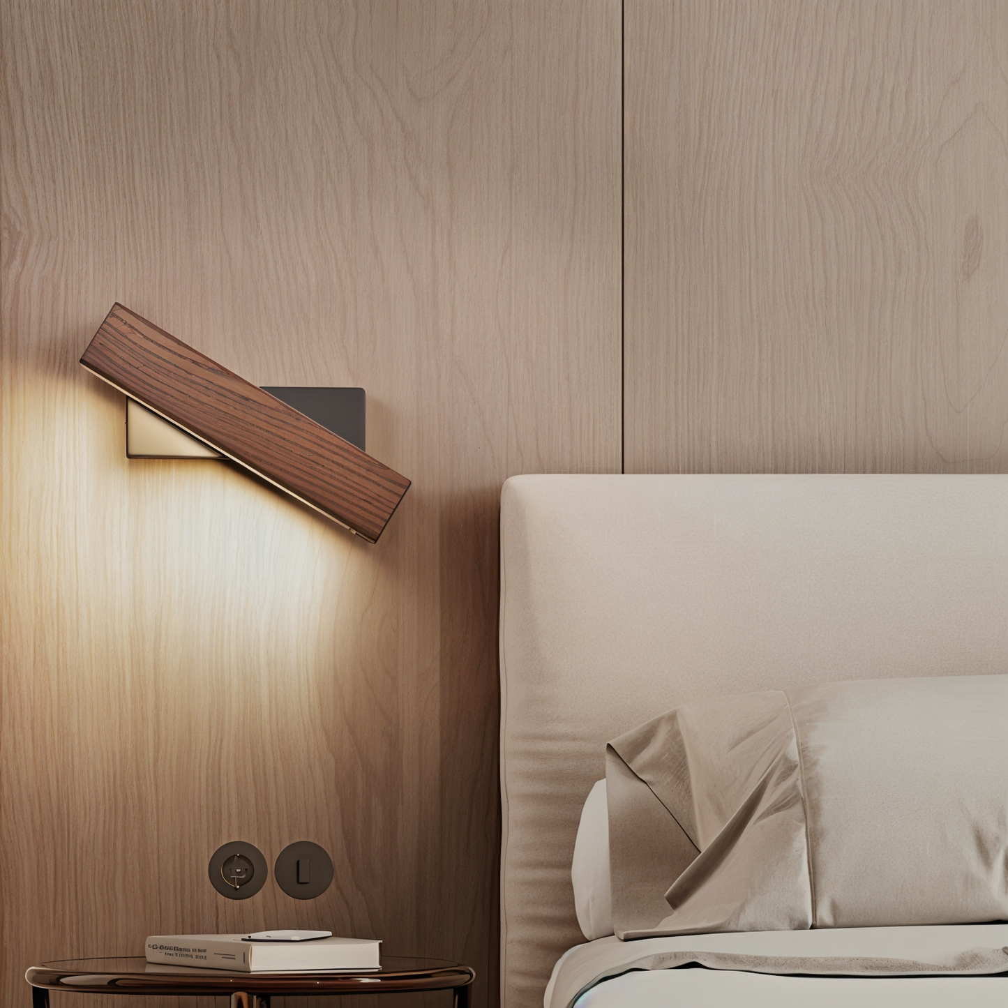 BowLift TwistLED Wall Lamp — 360° Rotatable, Wooden Rectangular LED Wall Light