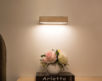 BowLift TwistLED Wall Lamp — 360° Rotatable, Wooden Rectangular LED Wall Light