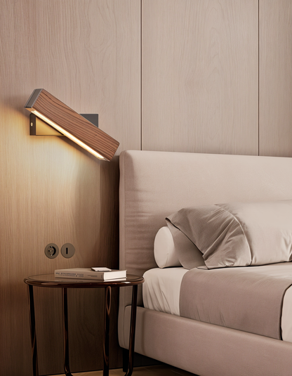 BowLift TwistLED Wall Lamp — 360° Rotatable, Wooden Rectangular LED Wall Light
