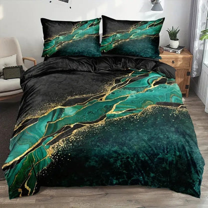 LZINA™ | Jade Opulent Gold Accent Duvet Cover Set