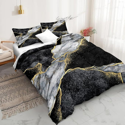 LZINA™ | Jade Opulent Gold Accent Duvet Cover Set