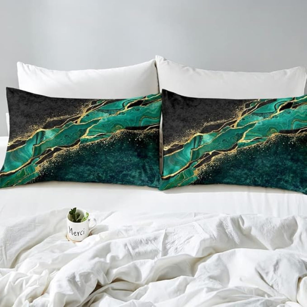 LZINA™ | Jade Opulent Gold Accent Duvet Cover Set