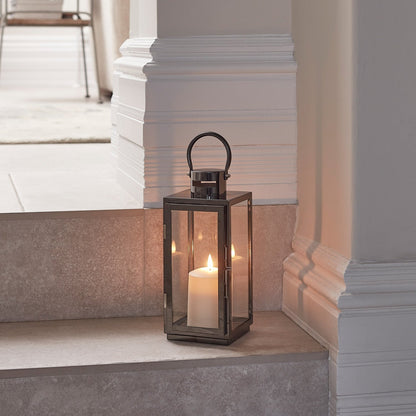 BowLift LED Lantern – Stainless Steel in Dark Gray with TruGlow LED Candle
