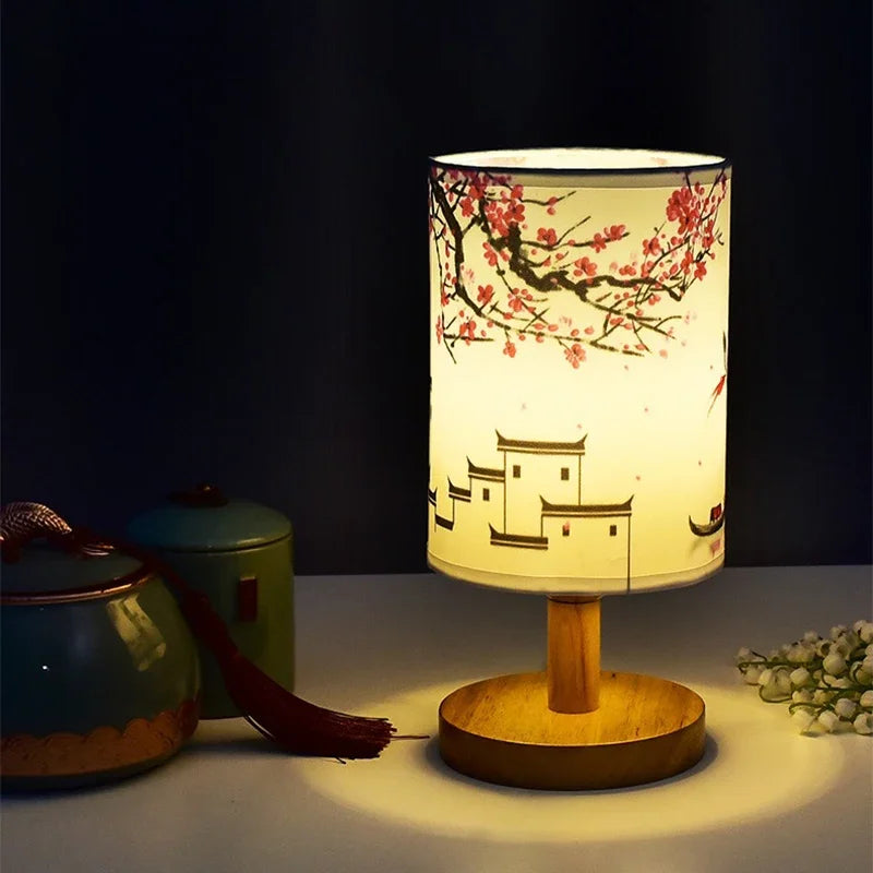BowLift Dimmable LED Bedside Lamp with Plum Blossom Fabric Shade – Elegant Nightstand Light for Your Bedroom