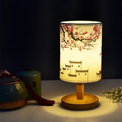 BowLift Dimmable LED Bedside Lamp with Plum Blossom Fabric Shade – Elegant Nightstand Light for Your Bedroom