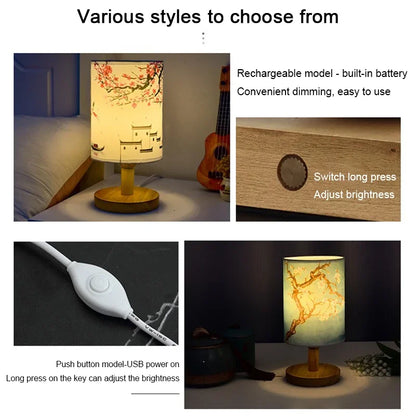 BowLift Dimmable LED Bedside Lamp with Plum Blossom Fabric Shade – Elegant Nightstand Light for Your Bedroom