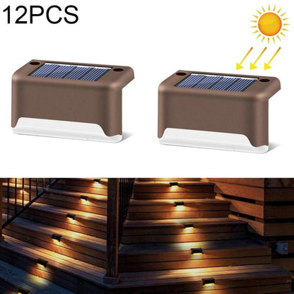 LZINA™ | 12 PCS Solar Powered LED Outdoor Step Light IP65 Waterproof Garden Lamp, Warm White Light (Brown)