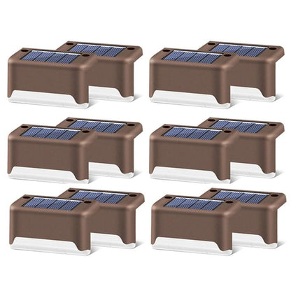 LZINA™ | 12 PCS Solar Powered LED Outdoor Step Light IP65 Waterproof Garden Lamp, Warm White Light (Brown)