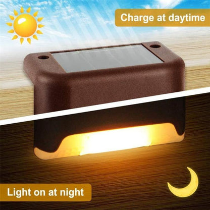 LZINA™ | 12 PCS Solar Powered LED Outdoor Step Light IP65 Waterproof Garden Lamp, Warm White Light (Brown)