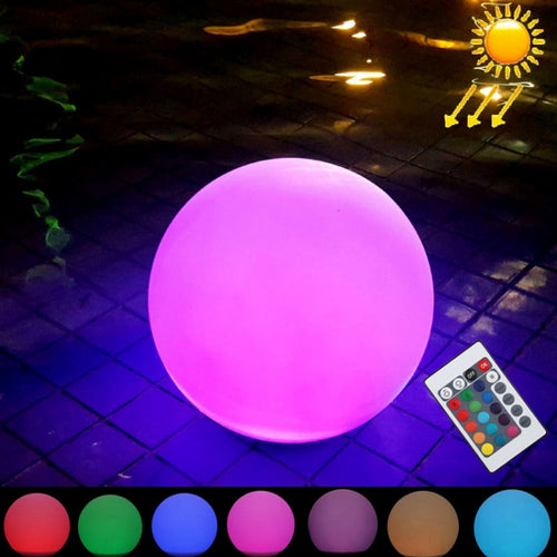LZINA™ | LEH-42321 40cm Round Ball Solar Power Lamp, Floating Garden Color Changing LED Light with 0.7W Monocrystalline Silicon Solar Panel & Remote Control (White)
