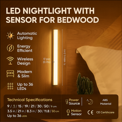 LZINA™ | LED Night Light Sensor Wooden Bed Frame