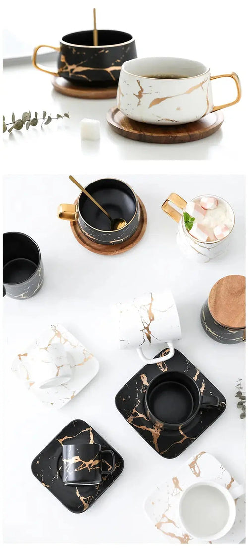 BowLift | Marble Pattern Coffee Mug with Gold Decoration