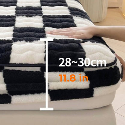 BowLift | Milk Velvet Checked Bed Linen Fitted Sheet Mattress Cover