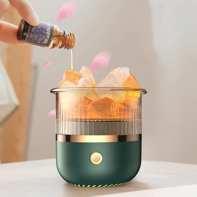 BowLift Himalayan Salt Crystal Lamp with Essential Oil Diffuser and USB Ultrasonic Humidifier for Home & Office