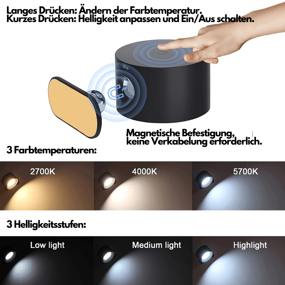 BowLift 360° Wireless Rechargeable Wall Light — Flexible, All-Angle LED Illumination