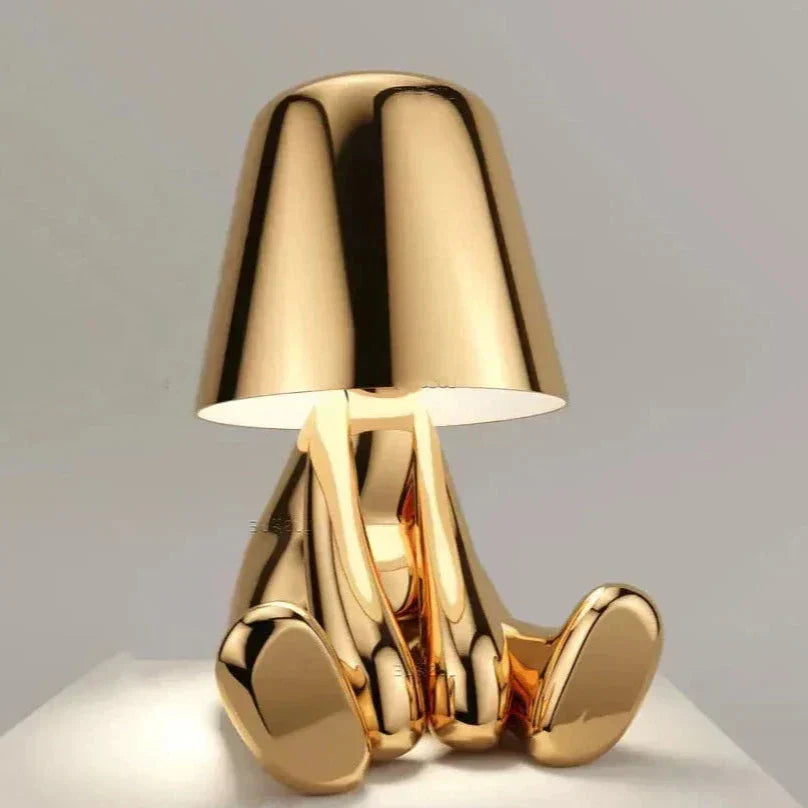 BowLift Golden Man LED Thinker Table Lamp – Playful Nightstand Light for Bedroom Decor