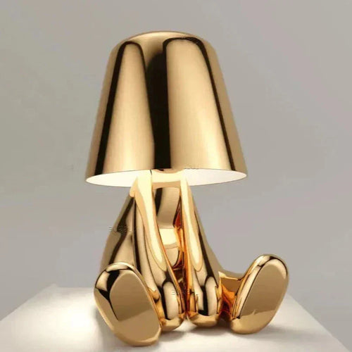 BowLift Golden Man LED Thinker Table Lamp – Playful Nightstand Light for Bedroom Decor