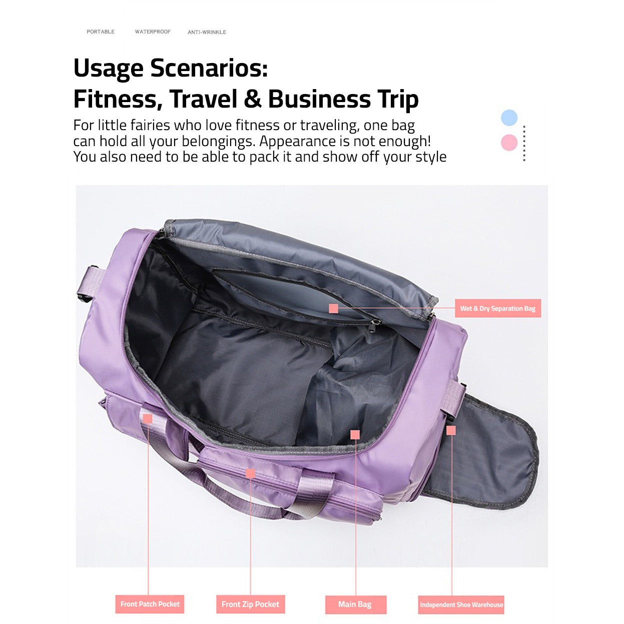 LZINA™ | Multi-Pocket Travel Bag, Sports and Gym Duffle with Separate Shoe Compartment