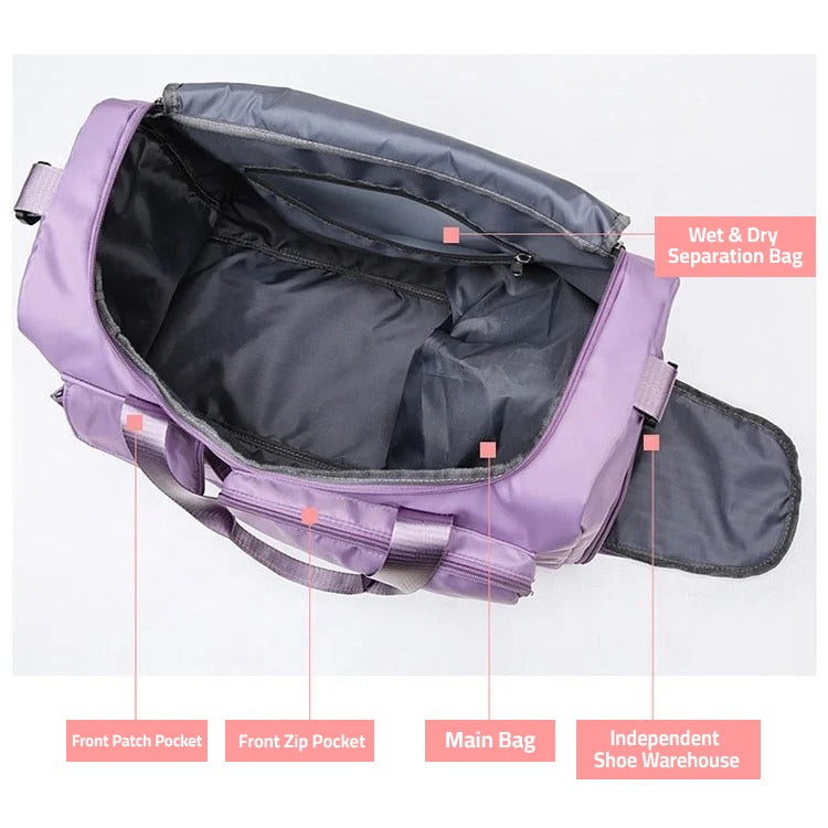 LZINA™ | Multi-Pocket Travel Bag, Sports and Gym Duffle with Separate Shoe Compartment