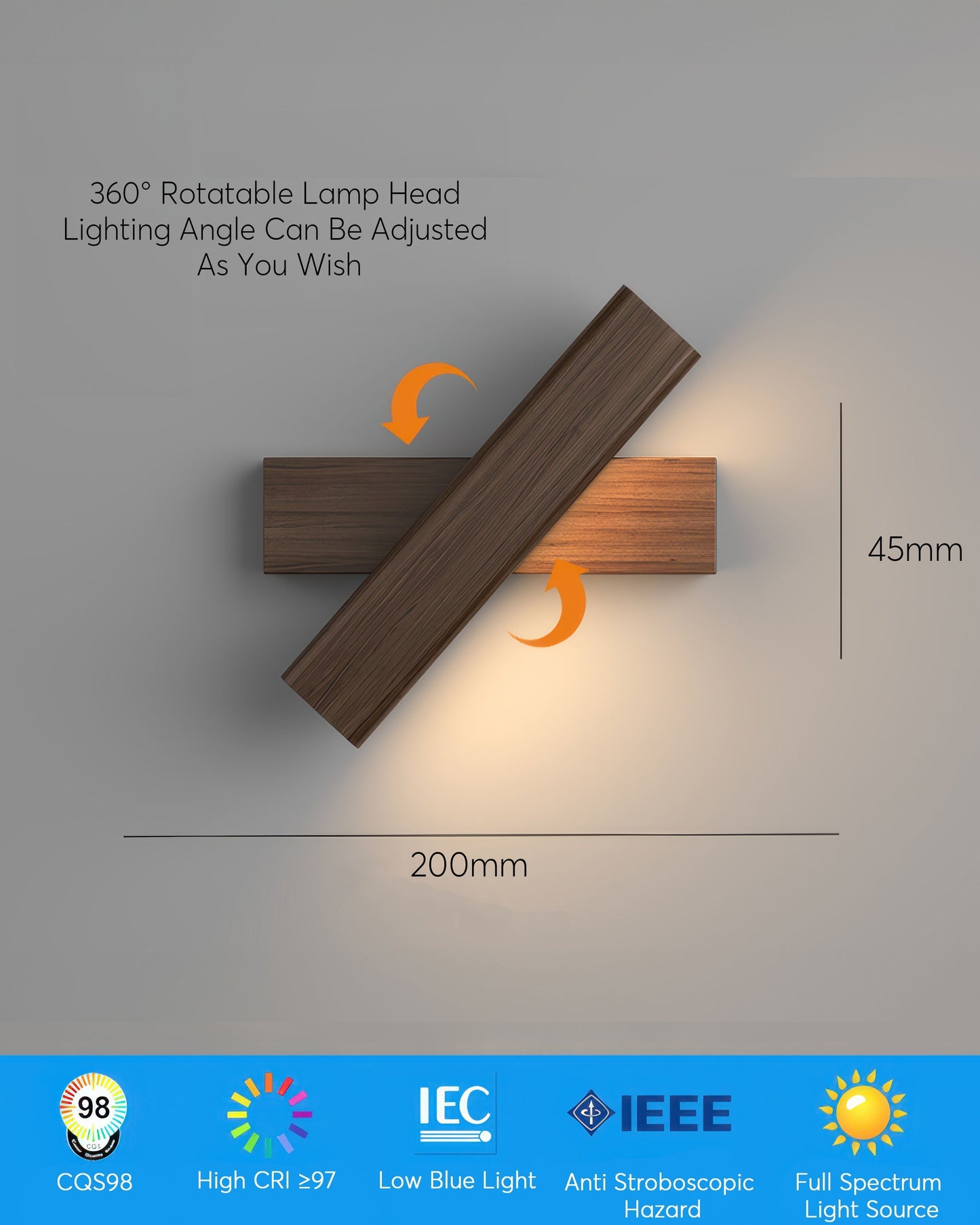 LZINA™ | Rotatable wall lamp with Nordic wood grain