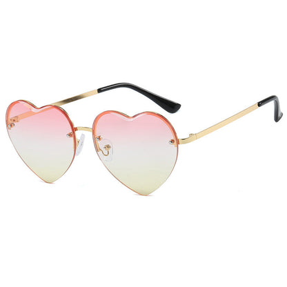 Women's Heart-Shaped Sunglasses with Mirrored Lenses and Fashionable Metal Frame Bowlift