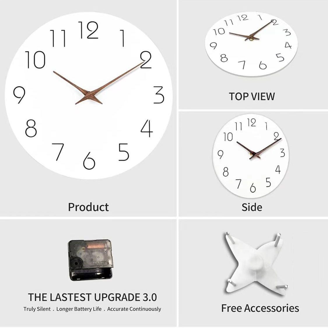 BowLift | Simple Colored Silent Wall Clock 12 Inch