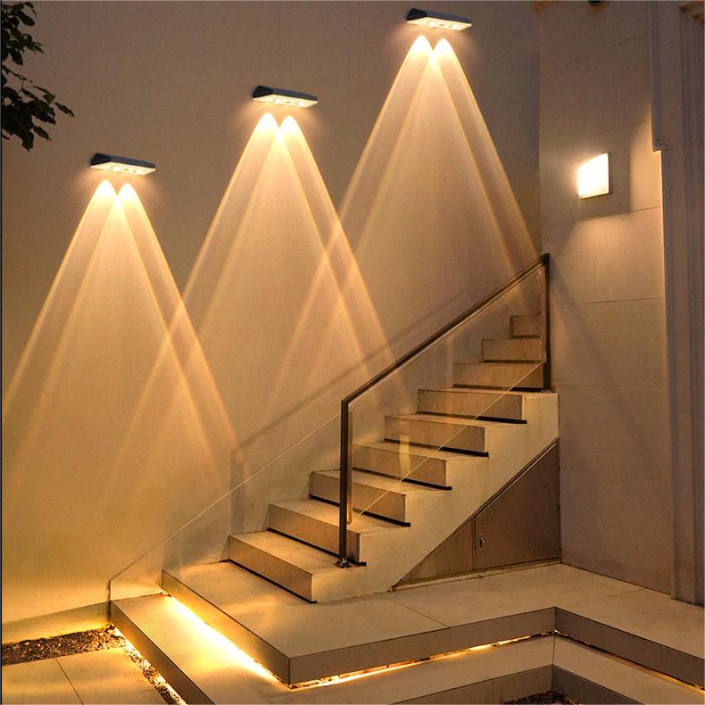 LZINA™ | Solar fence lights outdoor warm white & RGB changing solar deck lights, LED solar lights for outdoor wall railing terrace stairs step garden backyard