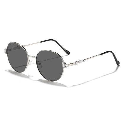 Women round sunglasses with elegant metal frame and mirrored lenses Bowlift