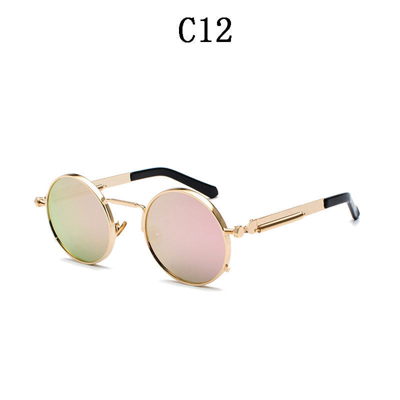 Ladies Round Metal Sunglasses with Mirrored Lenses Bowlift