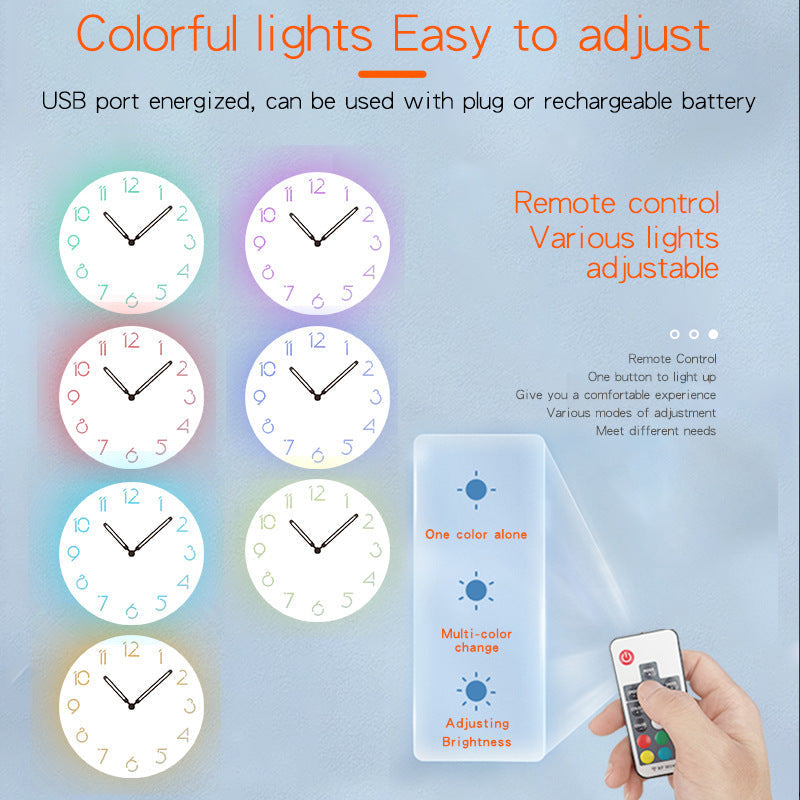 LZINA™ | Atmospheric LED Light Silent Wall Decor Clock