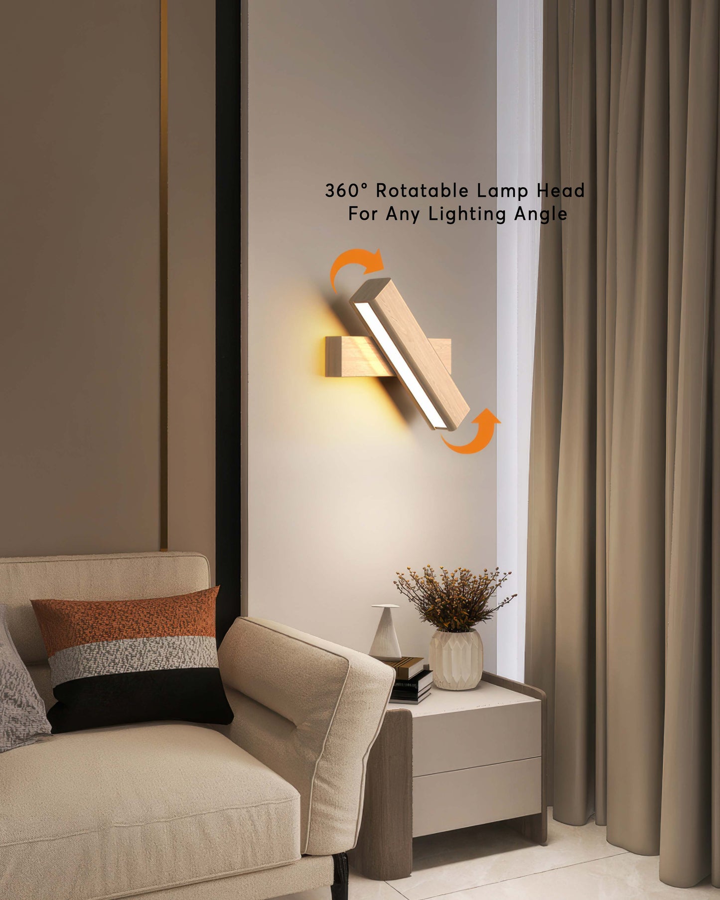 LZINA™ | Rotatable wall lamp with Nordic wood grain