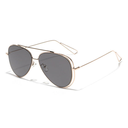 Women's retro aviator sunglasses with silver metal frame and mirrored lenses Bowlift