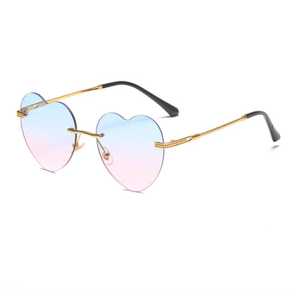 Women's Heart-Shaped Sunglasses with Mirrored Lenses and Gold Frame Bowlift