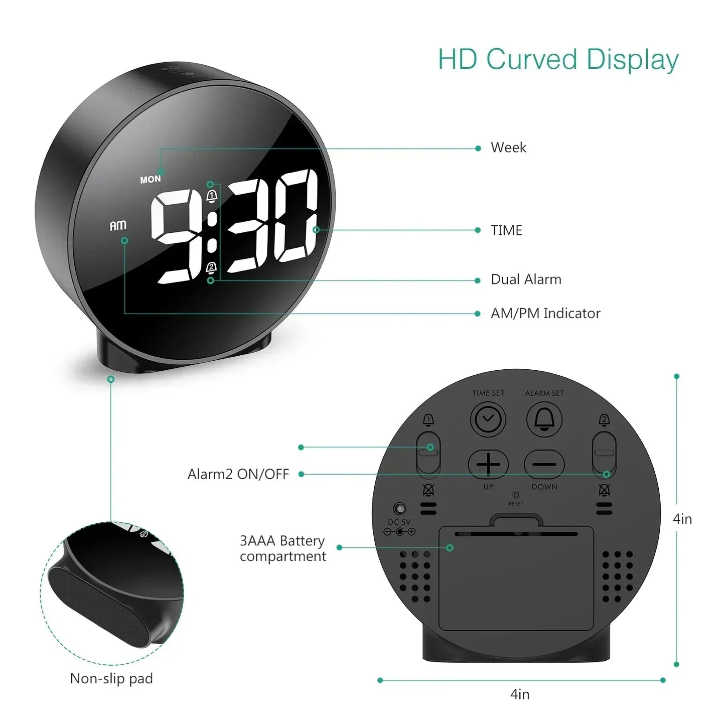 BowLift Light-Source Digital Table Clock - Sleek Desk Timepiece