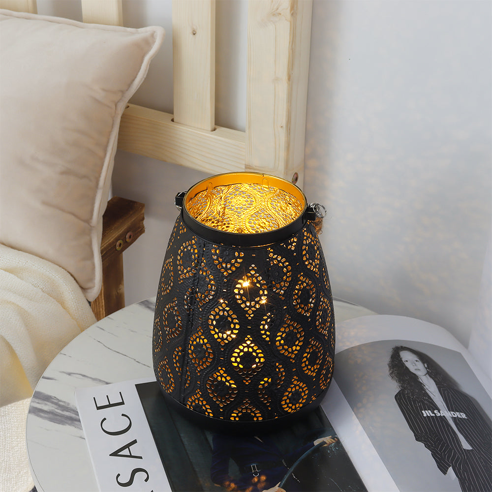 BowLift Moroccan-Style Black Metal Battery-Operated Table Lamp – Cordless, Elegant Lighting for Any Space