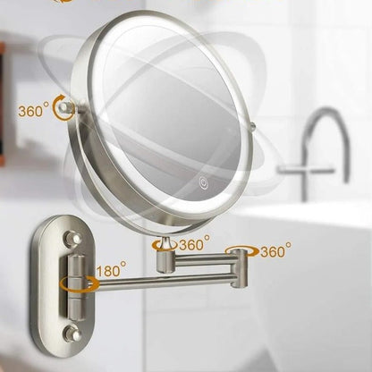 BowLift | LED Magnifying Mirror | Rechargeable | Cosmetics & Bathroom | Chrome Silver