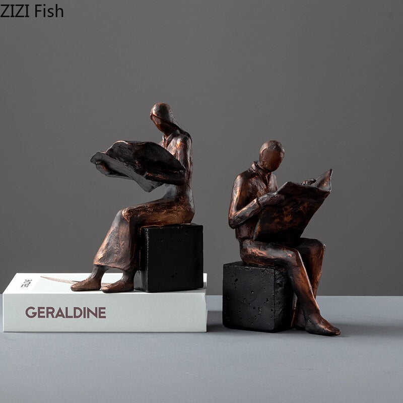 LZINA™ | Reader Sculpture Book Stand Book Support Abstract Character Resin Statue Desk Decoration Figurines Statuette Nordic Home Décor