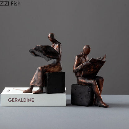 LZINA™ | Reader Sculpture Book Stand Book Support Abstract Character Resin Statue Desk Decoration Figurines Statuette Nordic Home Décor