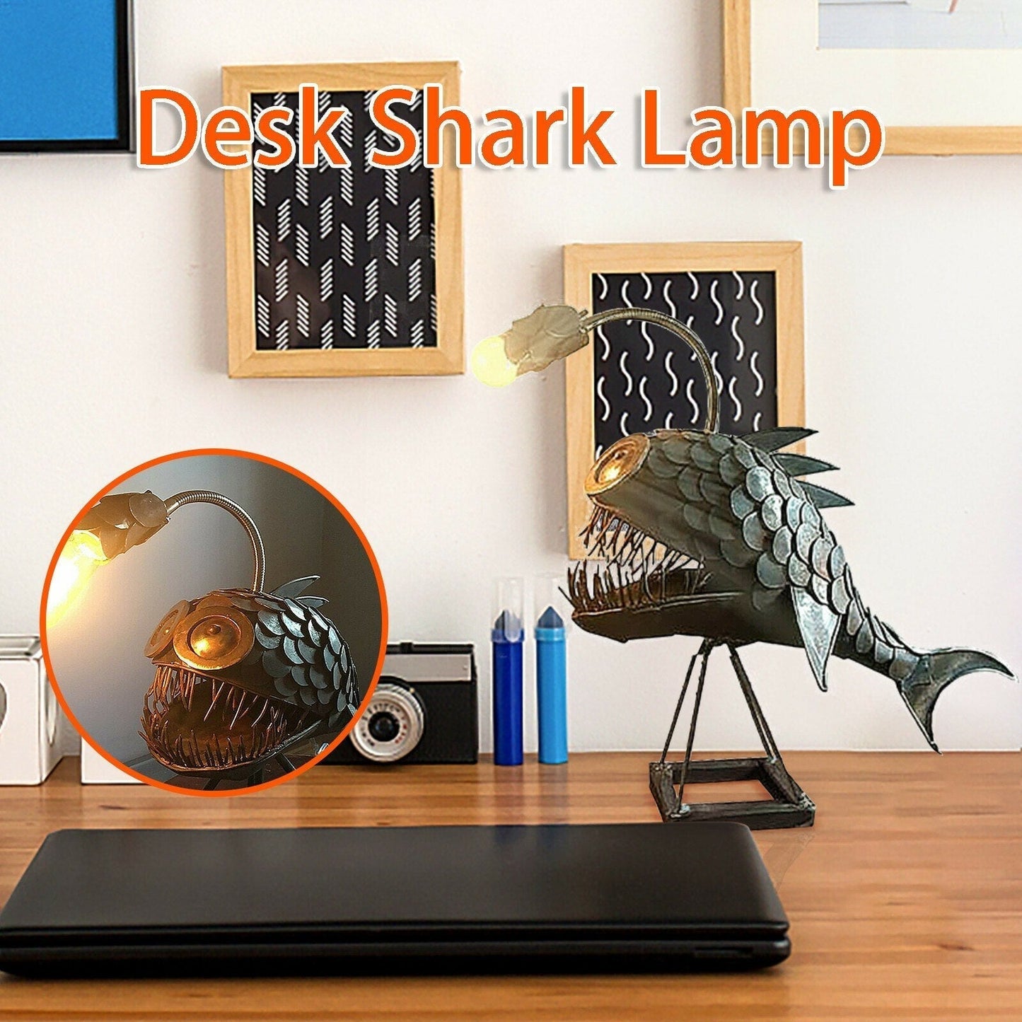 BowLift Retro Anglerfish Table Lamp with Flexible Head – Artistic Lighting for Home, Bar & Café Decor