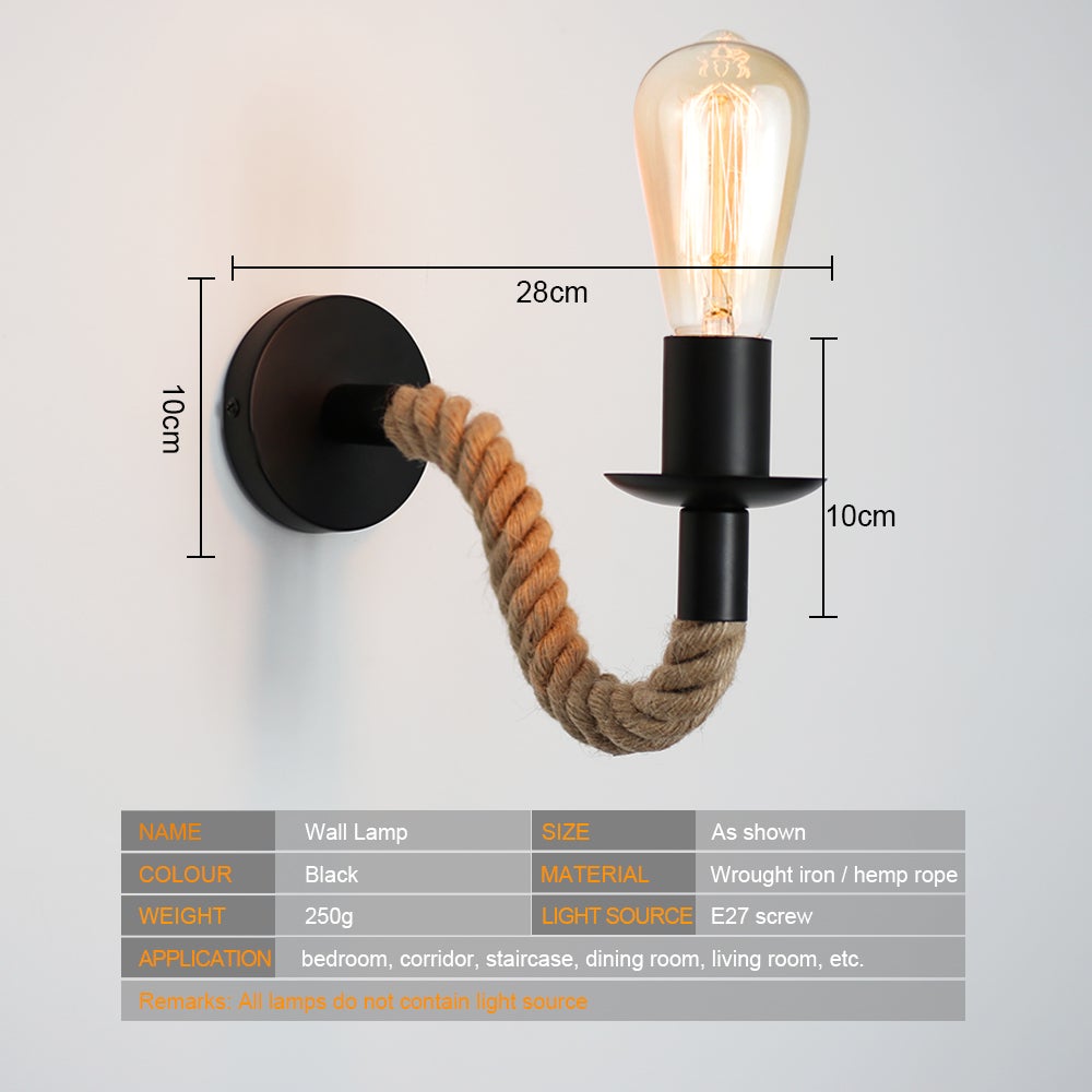 BowLift Retro Hemp Rope Wall Lamp — Industrial Loft Lighting