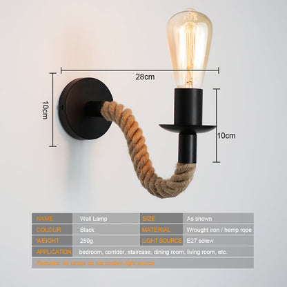 BowLift Retro Hemp Rope Wall Lamp — Industrial Loft Lighting