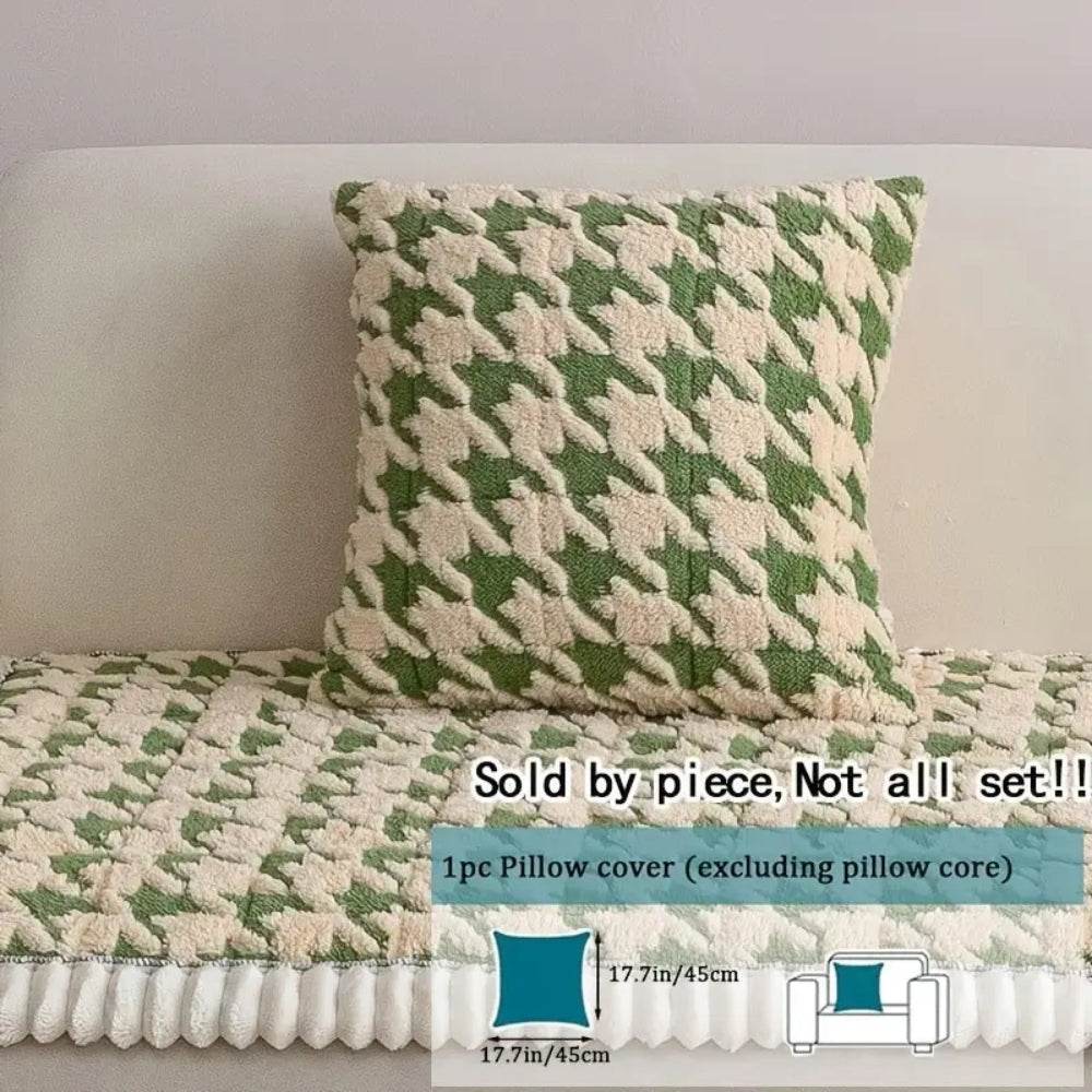 BowLift | Colourful Plush Houndstooth Sofa Cover and Cushion Cover