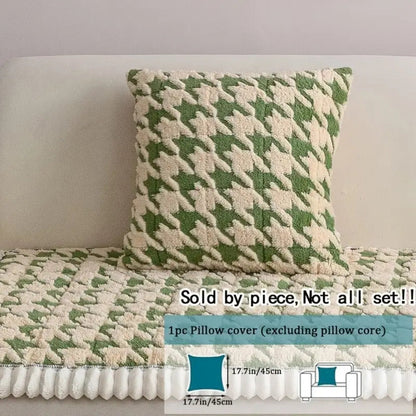 BowLift | Colourful Plush Houndstooth Sofa Cover and Cushion Cover