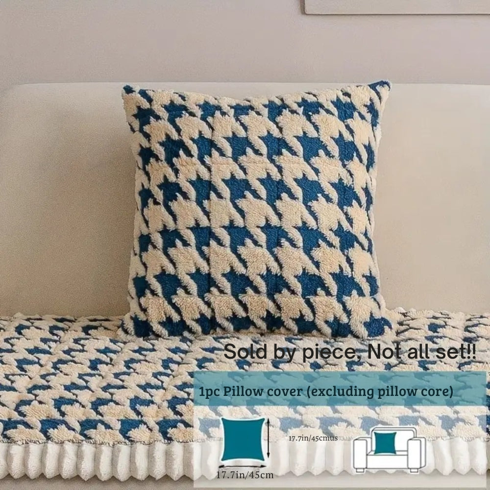 BowLift | Colourful Plush Houndstooth Sofa Cover and Cushion Cover