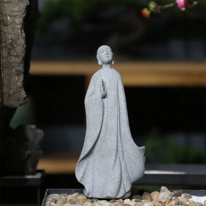 LZINA™ | Buddha Stone Statue Small Buddhist Monks Tibetan Buddhism Figures Zen Garden Ornament Meditation Home Aquarium Decoration