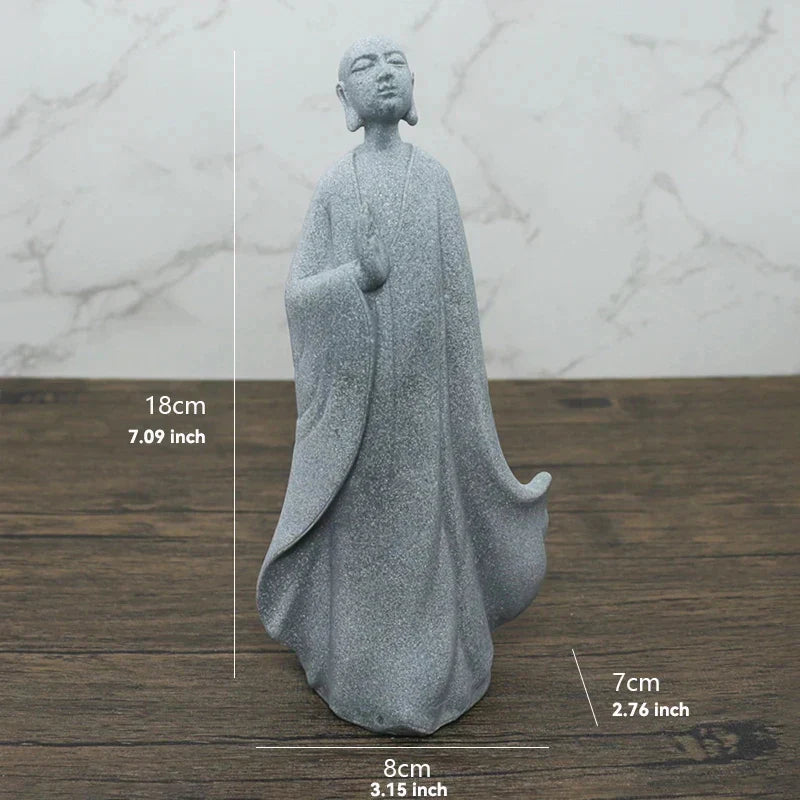 LZINA™ | Buddha Stone Statue Small Buddhist Monks Tibetan Buddhism Figures Zen Garden Ornament Meditation Home Aquarium Decoration